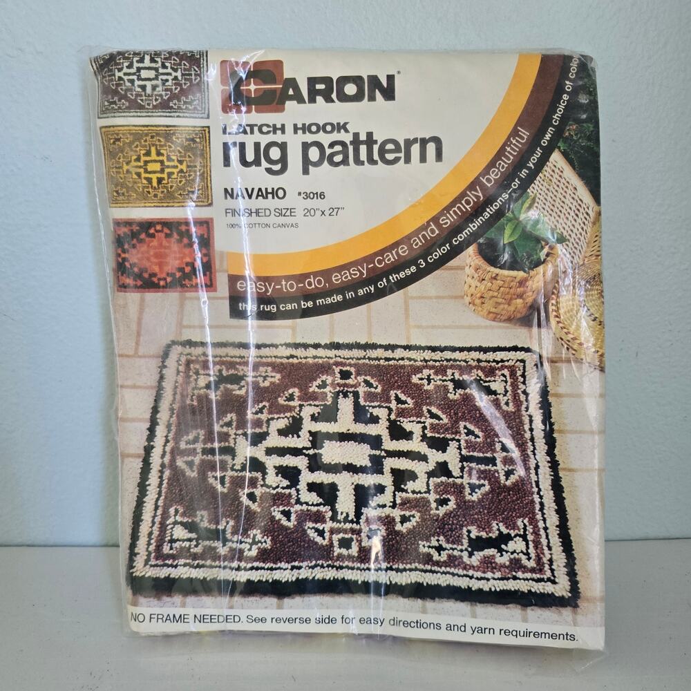 Vintage 70s Caron Rug Hook Cotton Canvas Navaho Pattern 20X27 Retro Western Boho